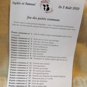 Hochzeitsspiel „Gemeinsame Punkte“, anpassbar, 6 Modelle zur Auswahl