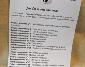 Jogo de casamento "Pontos comuns", personalizável, 6 modelos à sua escolha