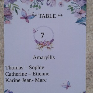 carte plan de table "fleurs et papillons", personnalisable