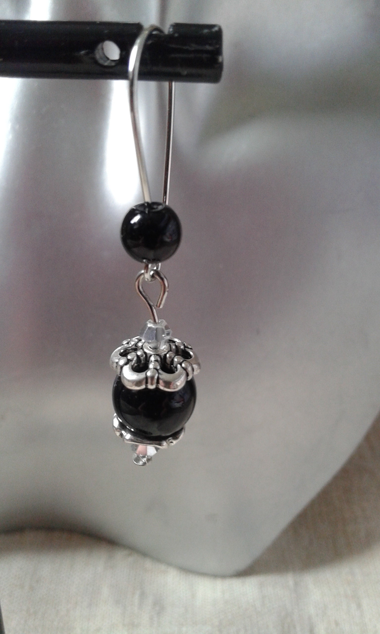 Boucles D'oreilles Dormeuses En Or Et Perle Noire - Style Pendantes, Fabrication Française