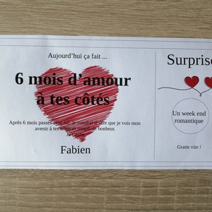 carte cadeau, à gratter, pour un anniversaire de couple, personnalisable