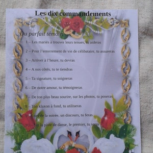 lot de 2 cartes identiques cygnes, "les 10 commandements du témoin, personnalisables