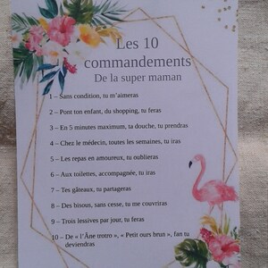 carte, flamant rose, les 10 commandements de la super maman, personnalisable