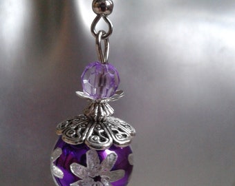boucles d'oreilles "perle fleurie violette" , 4 modèles