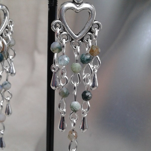 boucles d'oreilles clips "connecteur coeur et agate"