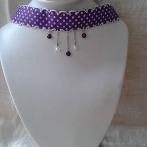 necklace &quot;Purple and white polka dots Ribbon&quot;