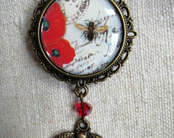 Brooch "Bee and poppies"