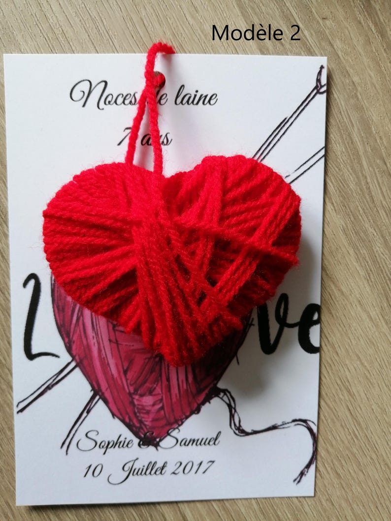 carte "noces de laine" avec un coeur en laine, 4 modèles au choix, personnalisable image 3