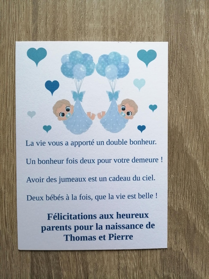 carte félicitations de naissance pour jumeaux : filles, garçons ou mixte image 1