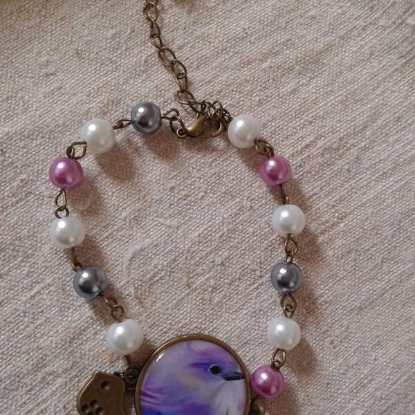 bracelet "joli petit oiseau mauve"