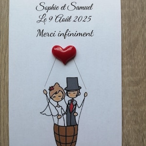 cadeau invité de mariage carte avec pin's coeur, personnalisable