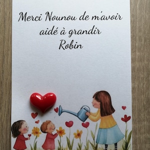 carte avec pin's coeur pour maîtresse, nounou