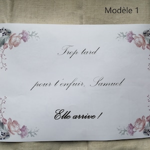 affiche "trop tard pour t'enfuir", personnalisable, 7 modèles au choix