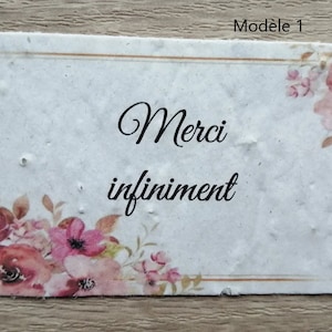 lot de 12 petites cartes à planter "Merci", cadeau invité, personnalisables, 6 modèles au choix