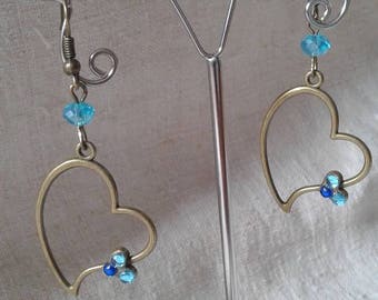 boucles d'oreilles coeur bronze et strass