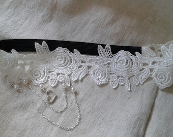 headband "applique floral white and pearls"