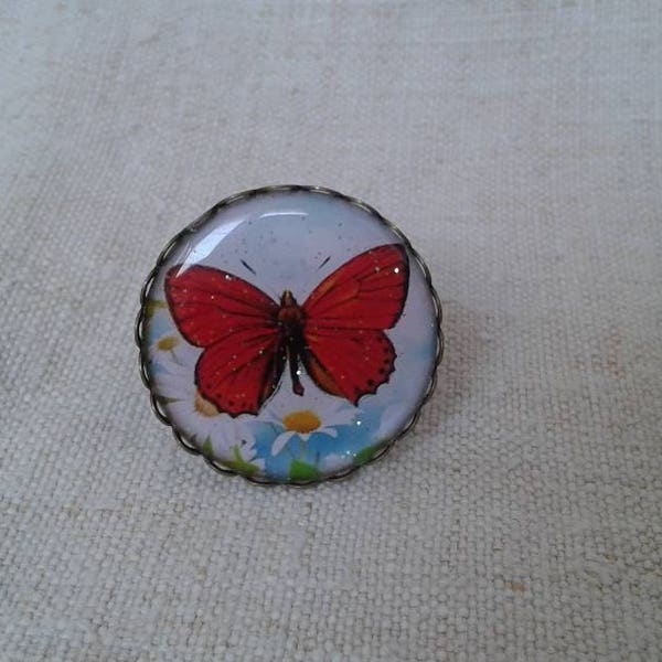 jolie bague "petit papillon rouge"