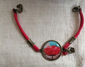 Lot De 2 Bracelets à Pompons Et Perles - Couleurs Noir Et Rouge - Occasion
