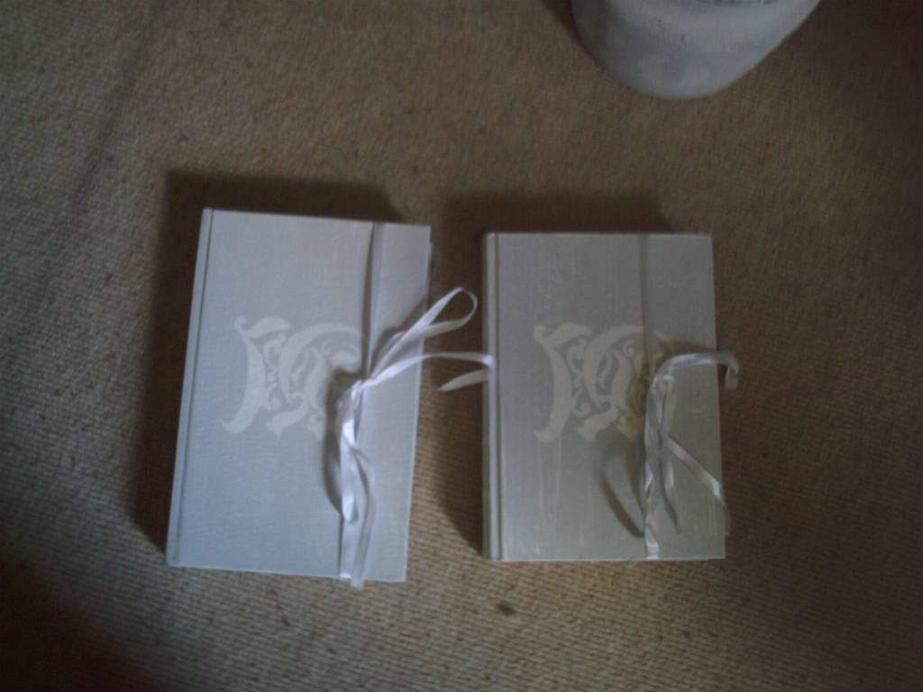 Deux Livres Monogrammés Patinés Gris Colombe