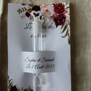 cadeau invité, lot de 10 "flacons de bulles et sa carte", personnalisable, 11 modèles au choix