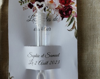 guest gift, set of 10 "bottles of bubbles and its card", customizable, 11 models to choose from
