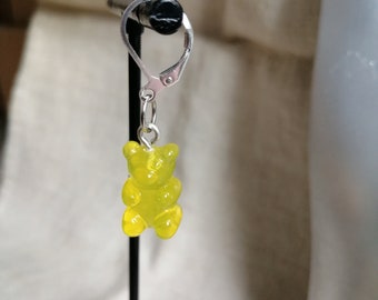 boucles d'oreilles, enfant dormeuses "ourson jaune"