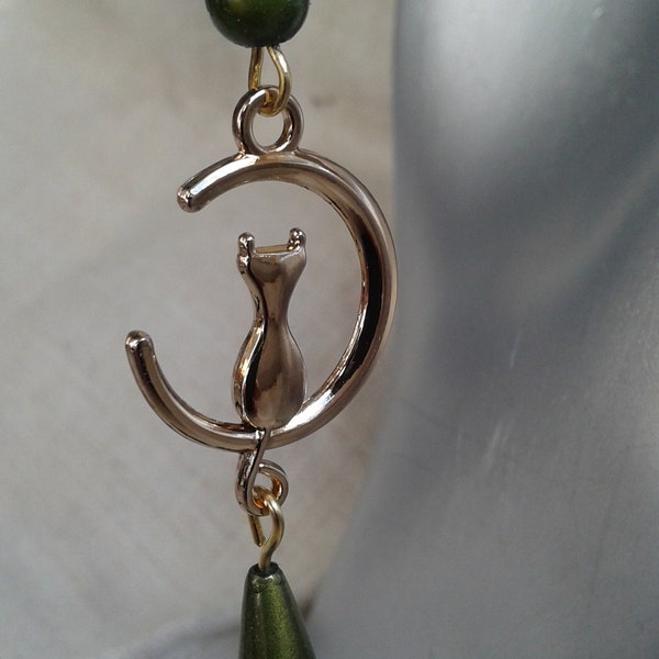 boucles d'oreilles "chat lune et perles"