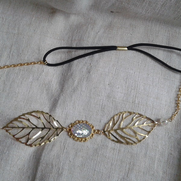 headband "feuille et cabochon écaille blanc"