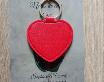 carte "noces de cuir" avec porte clé coeur , 4 modèles au choix, personnalisable
