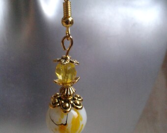 earrings "yellow marbled pearl"