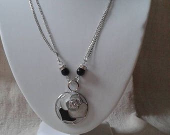 necklace "pendant black and white rose"