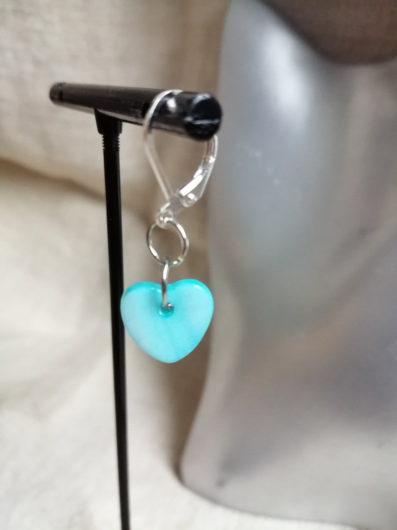 Sleeper children's earrings blue lozenge heart image 1