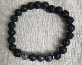 pulsera para hombre "Cuentas de lava y labradorita"