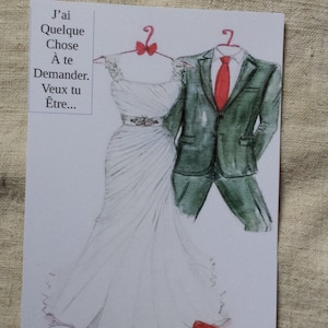 carte à gratter robe et costume rouge "demande de témoin, personnalisable
