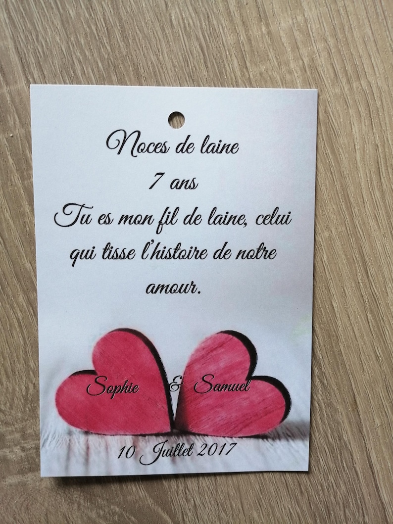 carte "noces de laine" avec un coeur en laine, 4 modèles au choix, personnalisable image 2