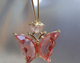 boucles d'oreilles dormeuses "papillon rose"