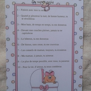 carte bébé fille les 10 commandements du super papa, personnalisable