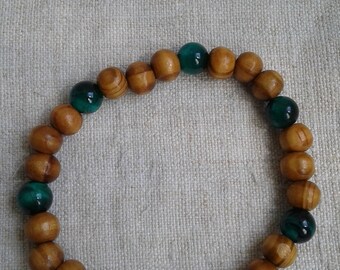 bracelet &quot;tiger&#39;s eye and wooden pearls&quot;