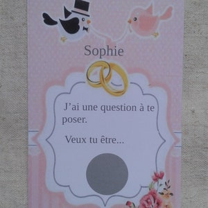 carte à gratter oiseaux "demande de demoiselle d'honneur", personnalisable 画像 2