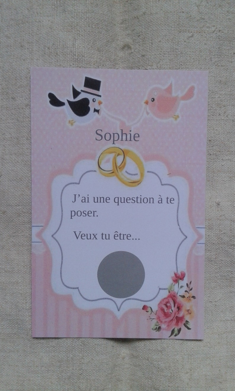 carte à gratter oiseaux "demande de demoiselle d'honneur", personnalisable 画像 2