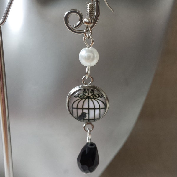 boucles d'oreilles "cage en noir et blanc"