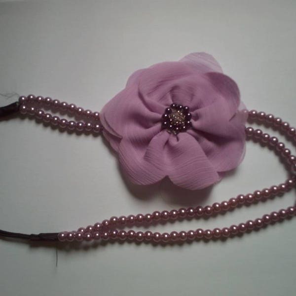 headband fleur  tissu et perles violettes