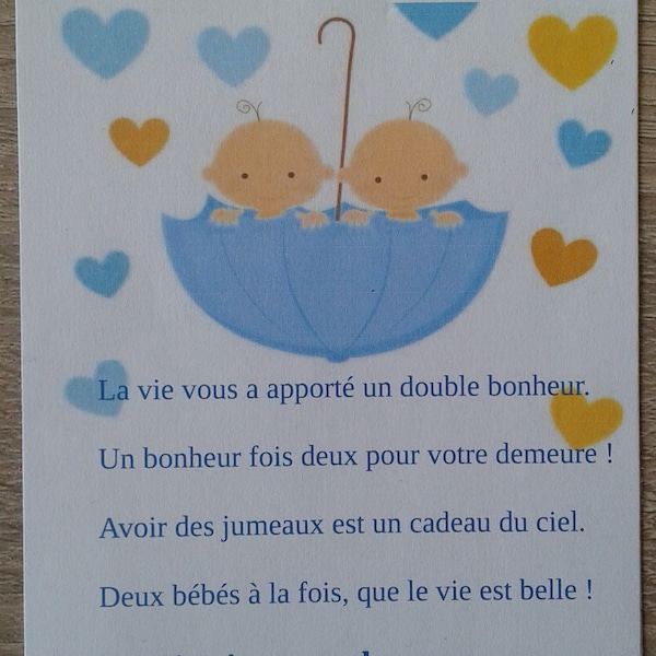 birth congratulations card for twins: girls, boys or mixed