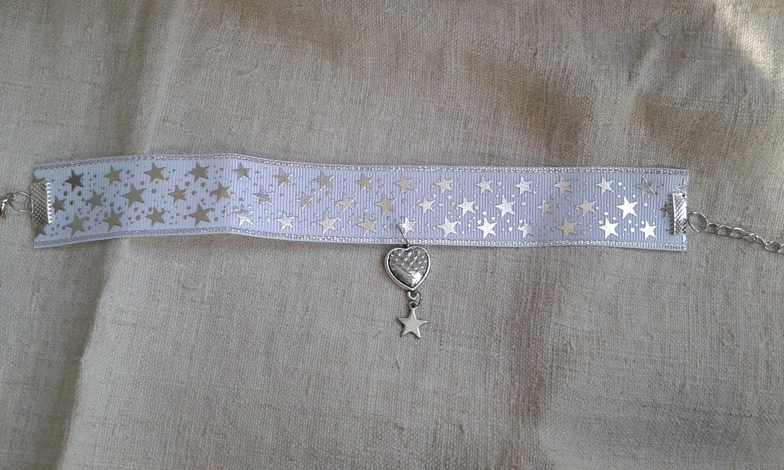 Collir Bijou Pour Chat Ruban Étoile et Coeur Blanc