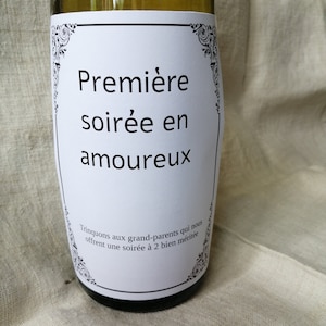 étiquette pour bouteille, pour un cadeau à des futurs parents, personnalisable