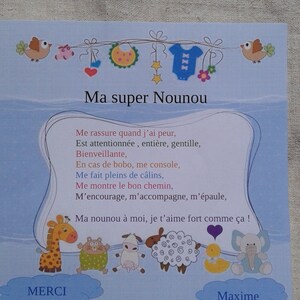 carte "ma super nounou", petit garçon, personnalisable