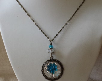 necklace "blue and white flower"