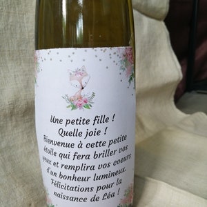 étiquette pour bouteille, pour  des "félicitations de naissance", personnalisable