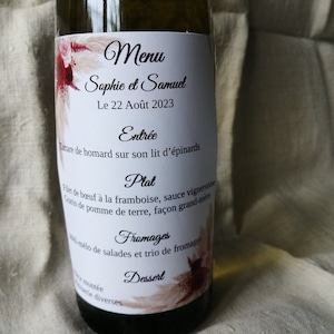 étiquette  "menu", pour bouteille, mariage, anniversaire, personnalisable