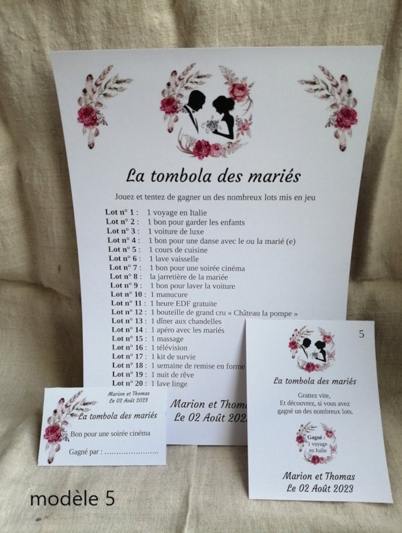 carte à gratter "jeu tombola des mariés", personnalisables, 10 modèles au choix image 5